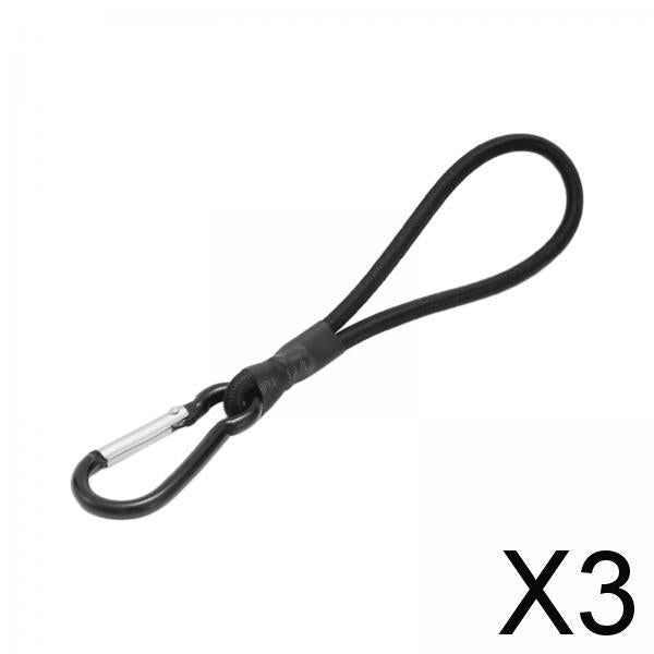 3xBungee Cord with Carabiner Elastic Rope Portable for Outdoor Tents Tarpaulin Black