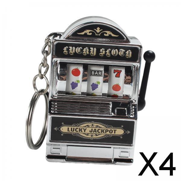 4xMini Slot Machine Keychain Festival Novelty Mini Arcade Game Toy for Boy Men Argent