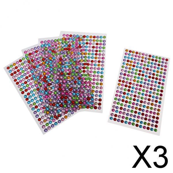 3x5 Pcs Crystal Rhinestone Self Adhesive Gem Embellishment Stickers Multi 6mm