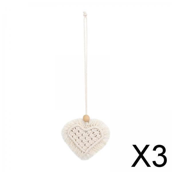 3xBoho Car Hanging Charm with Wooden Bead for Wall Hanging Car Decoration White