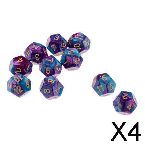 4xMulti-sided Dice Polyhedron Dice D12 for D&D TRPG Table Game Purple+Blue