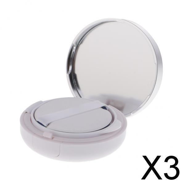 3xEmpty Makeup Powder Foundation Case Air Cushion Puff BB Cream Container 15g Silver