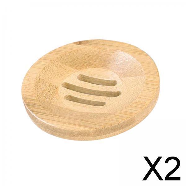 2xSoap Rack Tray Soap Holder Bamboo Dish Plate for Bath Kitchen Round