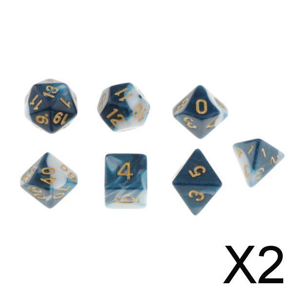 2x7 Pieces Acrylic Polyhedral Dice Set Table Game Party Games Blue White
