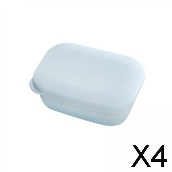 4xDetachable Soap Holder with Lid with Removable Draining Tray for Camping Gym Blue