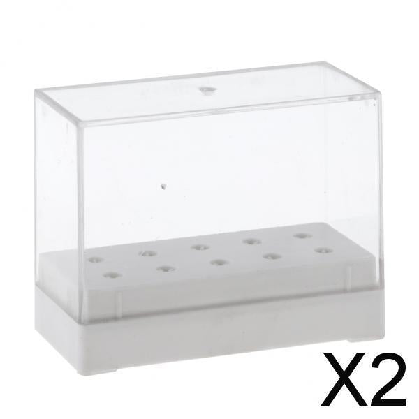 2x10 Holes Nail Drill Bit Holder Stand Organizer Manicure Display Box White