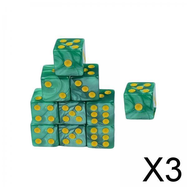 3x10x 6 Sided Dices Set Entertainment Toys 16mm Dices for Table Game Card Game Green
