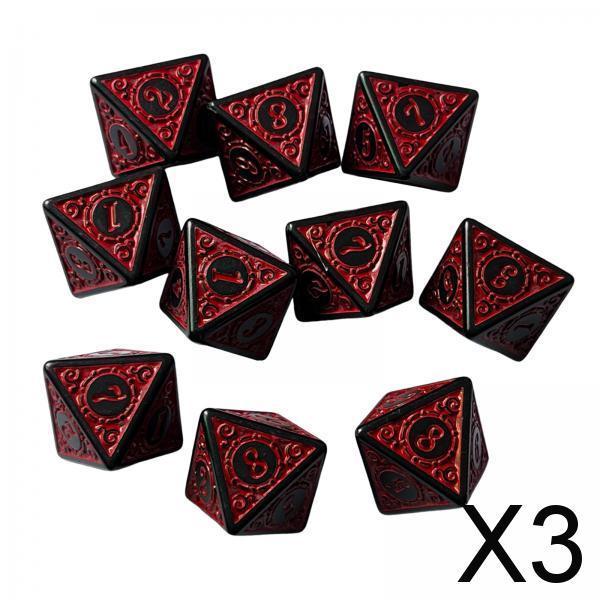 3x10Pcs 15mm Dices Acrylic Party Game Dices 8 Sided Dices Set for Party KTV Red