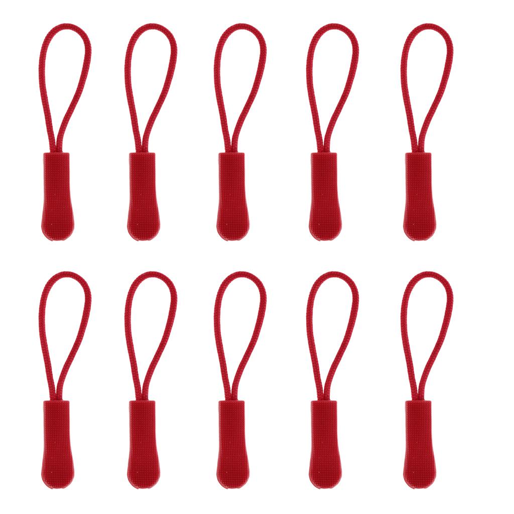 10Pcs Plastic Zipper Pull Cord Zip Puller Slider for Clothes Bags Dark Red