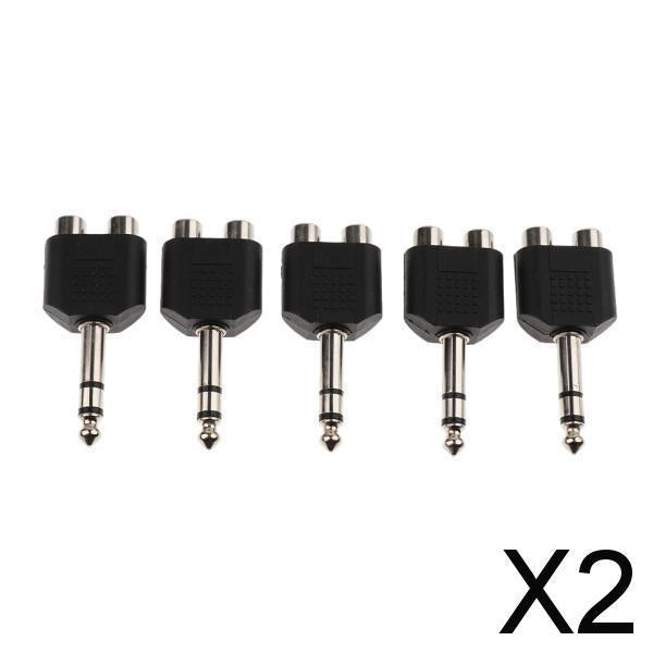 2x5Pcs 6.5mm Male to Dual RCA Female Splitter AV Audio/Video Adapter Connector