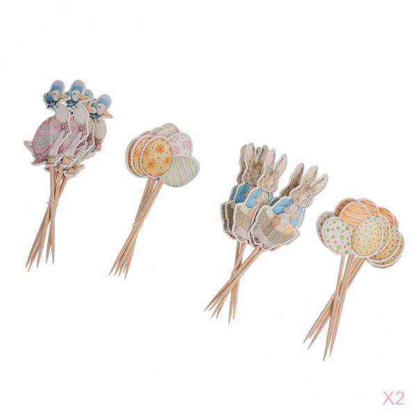 48pcs Duck Rabbit Egg Style Cupcake Topper Easter Festival Food Sticks Decor