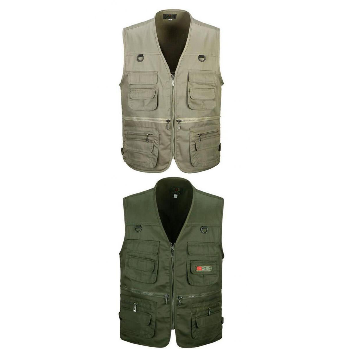 2pcs Men's Multi Pocket Zip Hunting Fishing Travel Outdoor Vest XXXL,2 Color