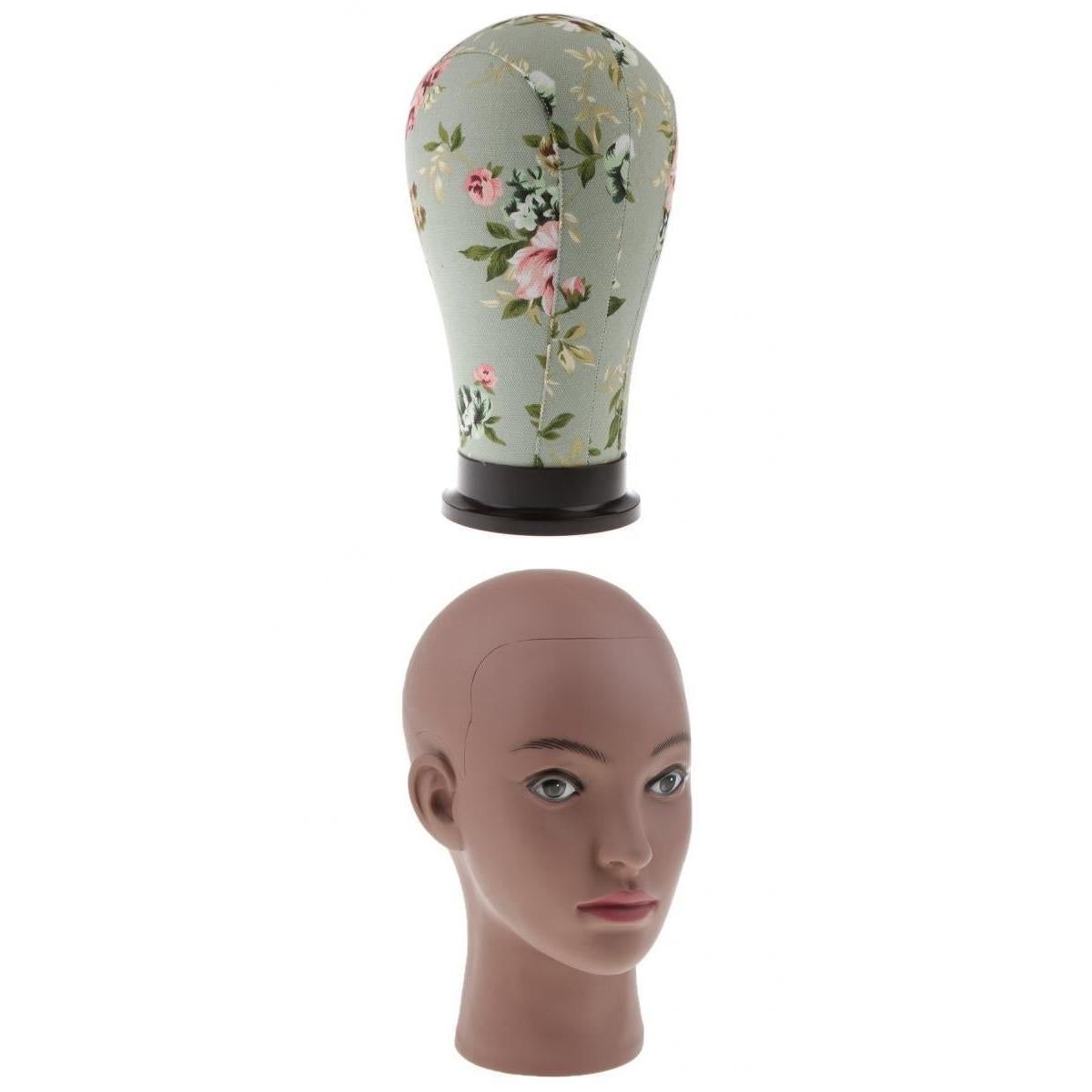 2x Pro Mannequin Head Model Cork Head Canvas Block Wig Making Display Stand