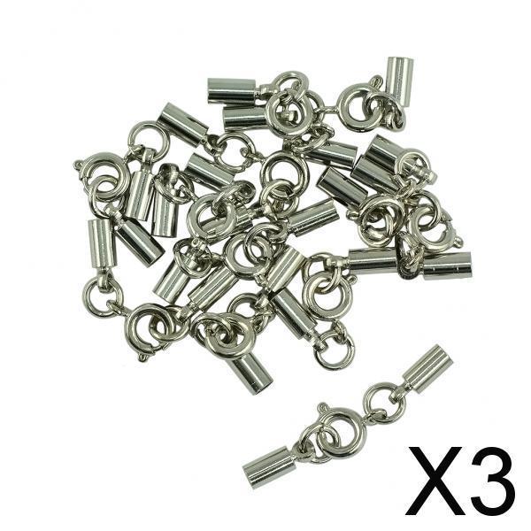 3x12pcs Round Spring Clasp Crimp Tube Bell Ends Jewelry DIY 4mm Silver
