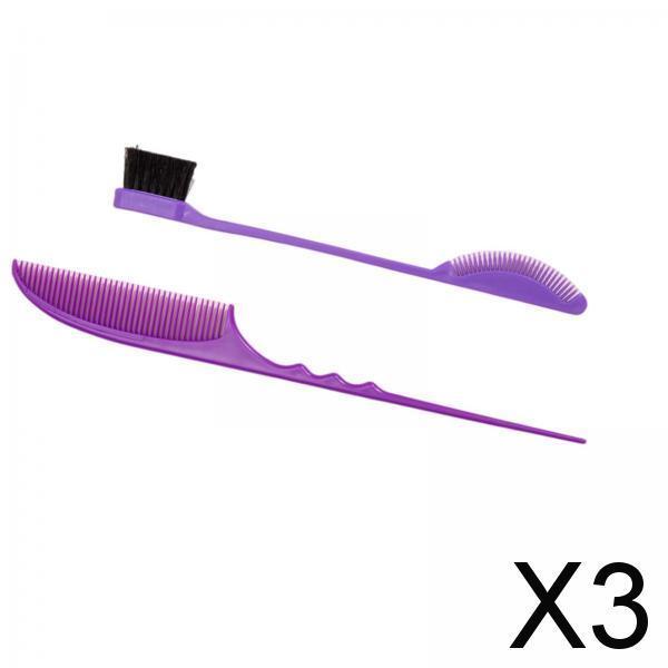 3xHair Styling Comb Set Rat Tail Comb Teasing Comb Brush Set for Women Teasing Violet