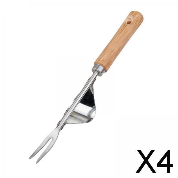 4xMini Garden Weed Removal Stainless Steel Wooden Handle Easy Weed Removal