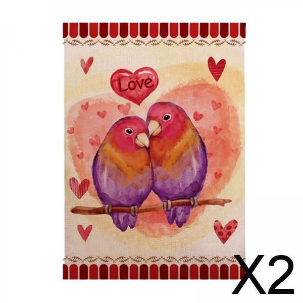 2xValentine's Day Flag Double Sided Hanging Decoration for Porch Lawn Backyard Style E