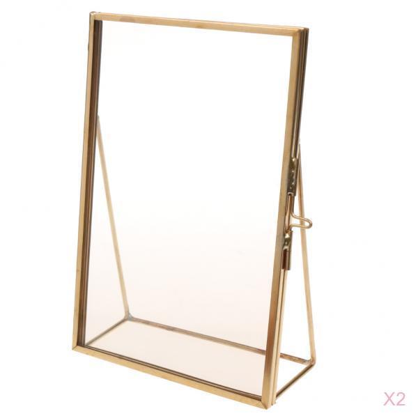 2pcs Antique Gold Brass Glass Photo Picture Frame Portrait Home Decor 4x6in