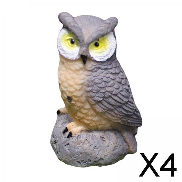 4xMini Owl Resin Miniature Birds for Bonsai Crafts Home Decor Micro Landscape Gray