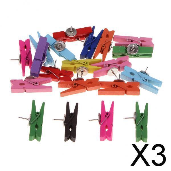 3x20/50Pcs Mini Wooden Clothespins Push Pins Map Tacks Drawing Pins Colored