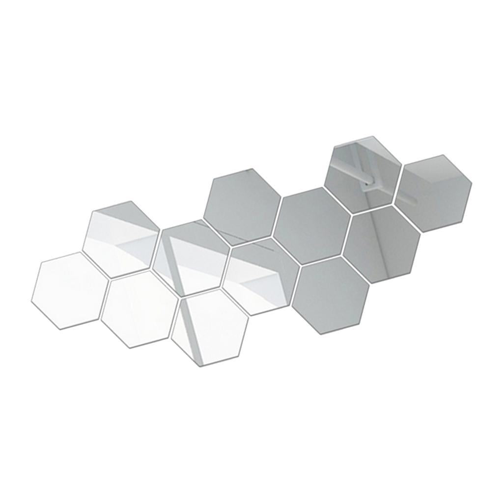 4x12/Set 3D Mirror Wall Stickers Removable for Bedroom Living Room Decor Silver