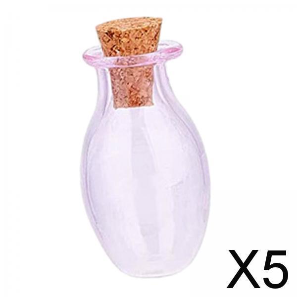 5xSmall Glass Bottles with Cork Stoppers Clear Wishing Bottle Jars Pink
