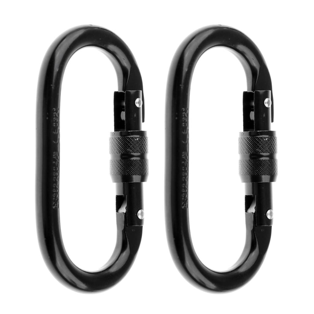 2 Pieces 25KN Oval Steel Screw Lock Carabiner for Rock Climbing Rappelling