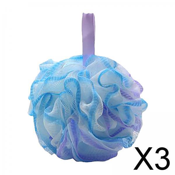 3xBath Sponge for Women Men Shower Pouf Net Body Scrubber Shower Loofah Sponge Violet