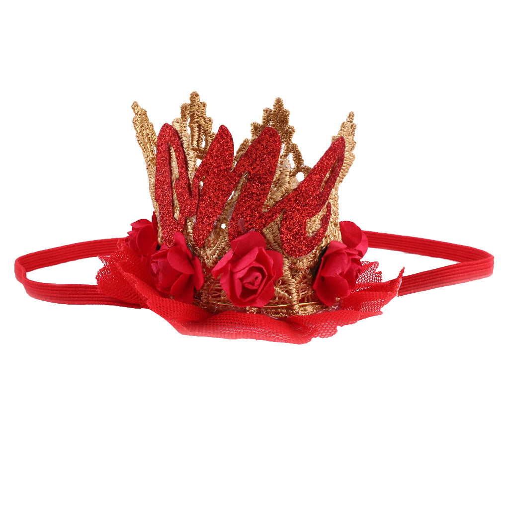 Sweety Baby Flower Golden Crown Birthday Headband Hair Accessories One Red