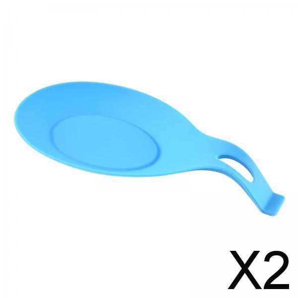 2xHeat Resistant Silicone Spoon Rest Kitchen Utensil Spatula Holder Tool Aid Blue