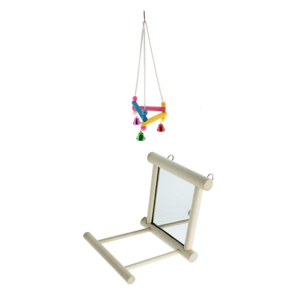 2 pcs Bird Swing Parrot Cage Toys Hanging Play with Mirror Landing Perch