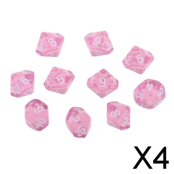 4x10 Pieces Plastic D10 Dice for D&D RPG Board Game Toy DIY Pink