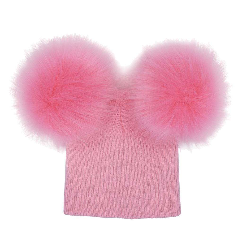 Baby Beanie Hat Cap Winter Warm Double Pom Bobble Knit Ski Pink for Baby
