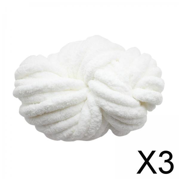 3xChunky Chenille Yarn Washable Super Bulky Yarn for Crocheting Throw Knitting Pure White