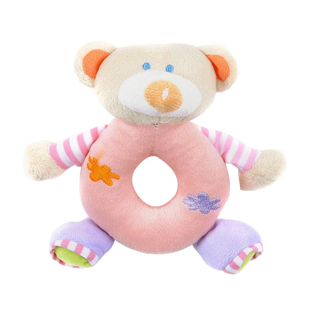 Soft Animal Plush Doll Rattle Infant Kids Educational Toys Pink bear