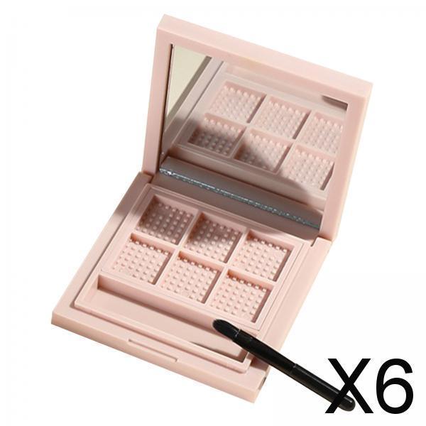 6xEmpty Eyeshadow Palette Storage Box with Mirror and Brush Slot Square Pallet 6 Slot