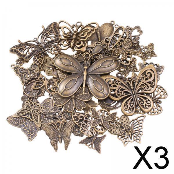 3xButterfly Charms Pendant Antique for Scrapbook Decoration Key Chains Earring bronze
