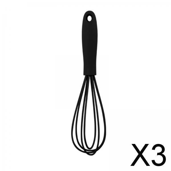 3xSilicone Whisk Kitchen Utensil Non Scratch Mixer Egg Beater Frothing Black