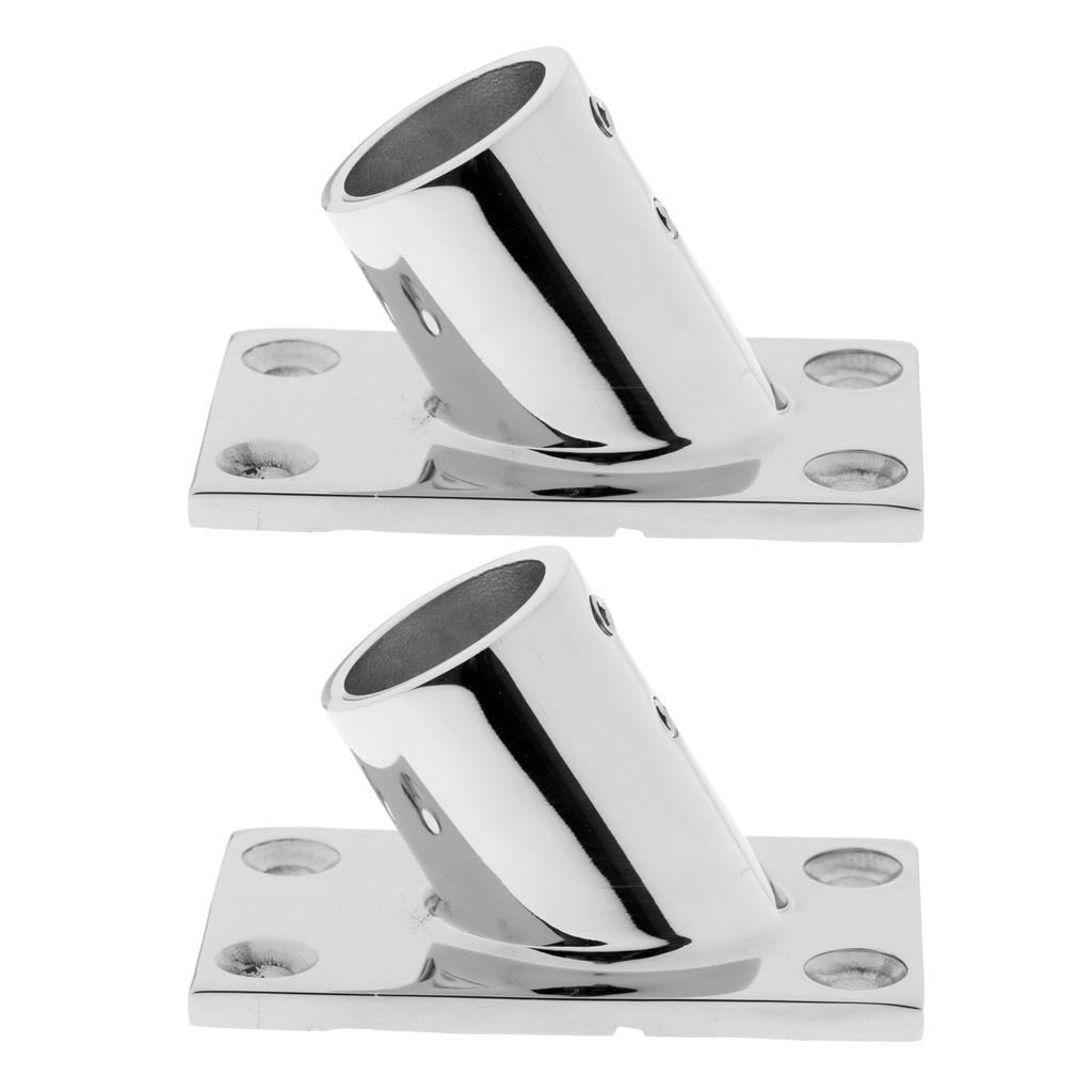 2 Pieces Stainless Steel Boat Deck Handrail Rectangle Base 60 Degree 22mm