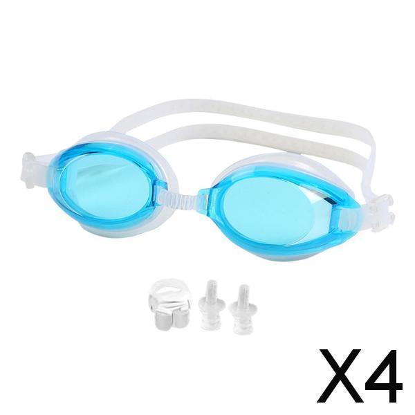 4xSwimming Goggles Adult Soft Silicone Strap Comfortable Anti Fog Swim Goggles Light Blue