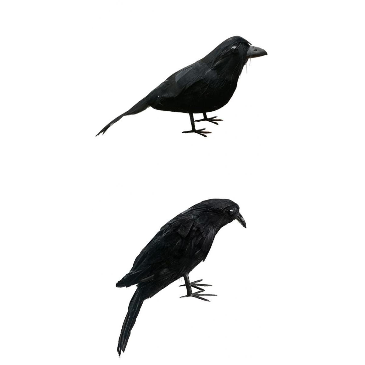 2x Artificial Realistic Birds Ravens Crows for Garden Halloween Decoration