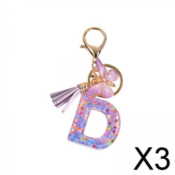 3xResin Keychain Ornaments Girls Women Gifts English Alphabet Keyring Keychain D