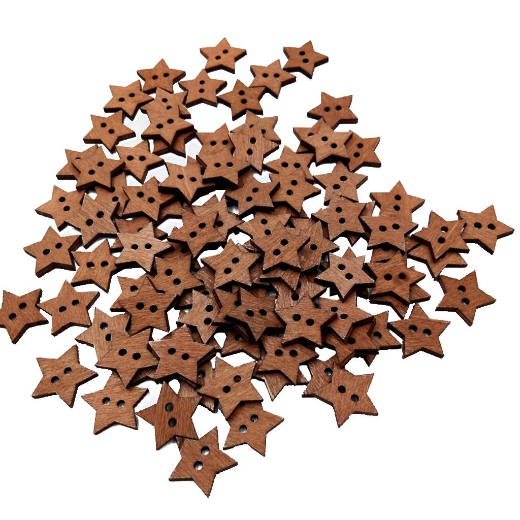 2x100Pieces Wooden Star Shape 2 Holes Buttons for Sewing and Crafts
