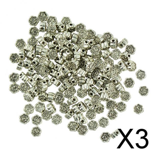 3x100 Pieces Tibetan Silver Rose Flower Engraved Spacer Beads Making 6x3mm