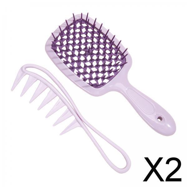 2x2x Hair Brush Set Paddle Hair Brush for Synthetic Hair Extensions Wigs Women Purple