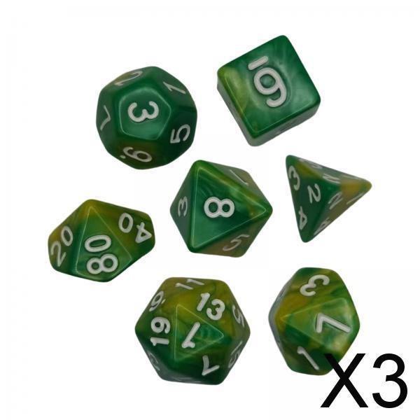 3x7 Pieces Polyhedral Dices Set Durable Board Game Props for Card Game Cafe Yellow Green