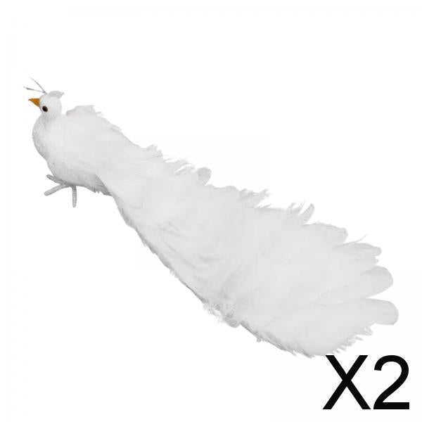 2xWhite Peacock Simulation Bird Artificial Bird for Yard Art Courtyard Outdoor
