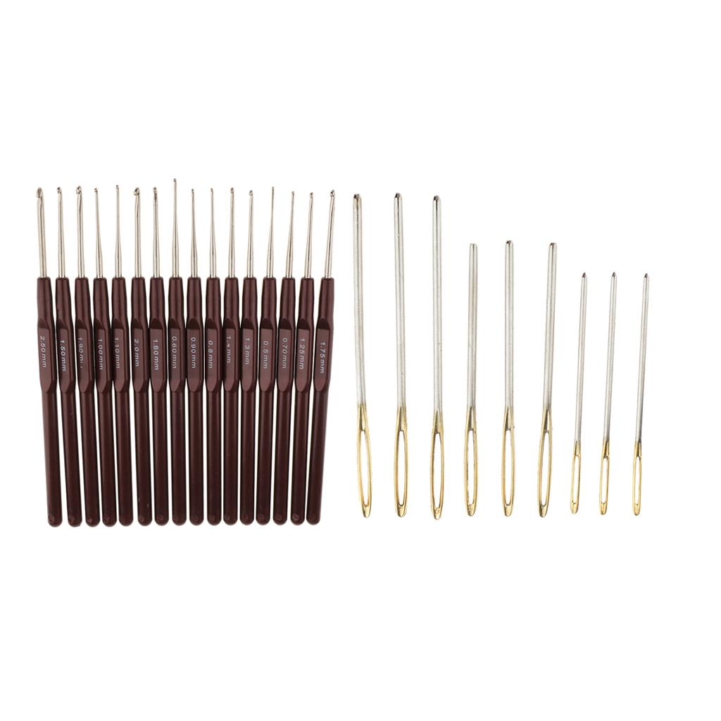 16 Sizes Aluminium Crochet Hook Needle Set with 9pcs Large-eye Blunt Needles