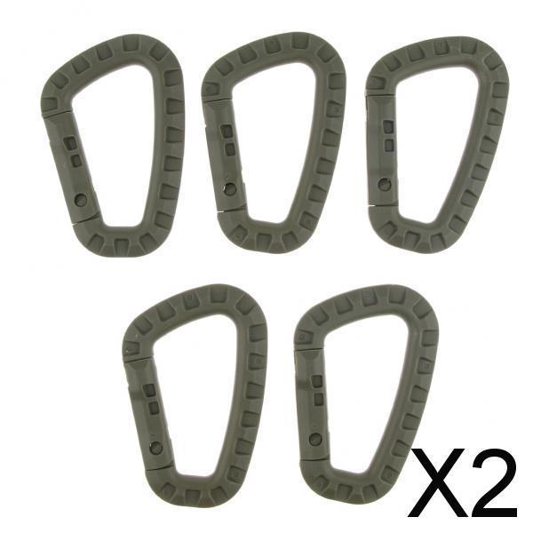2x5Pcs Outdoor Carabiners Backpack Hook Snap Keychain D-Ring Buckle Army Green