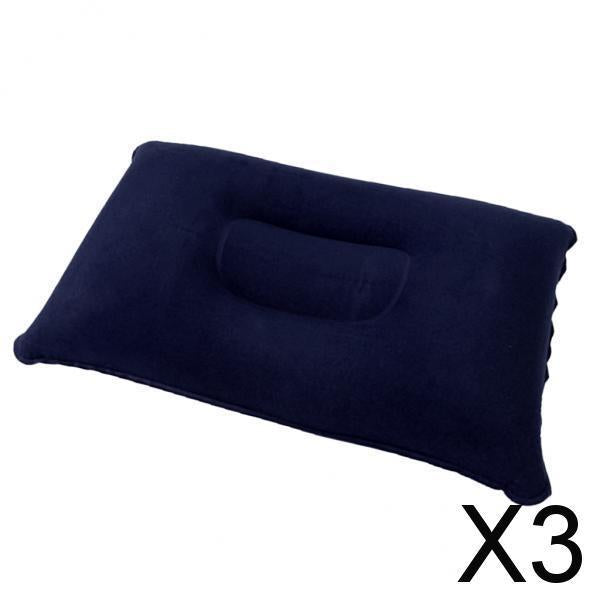 3xInflatable Pillow Travel Air Cushion Camping Car Beach Head Rest Support 43x27cm Dark Blue